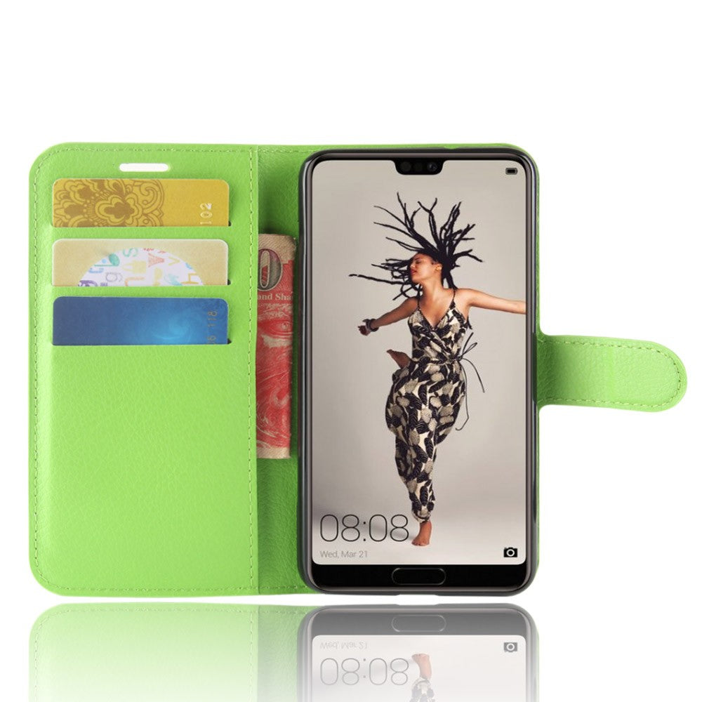 Leder Book Case Etui Huawei P20 Grün