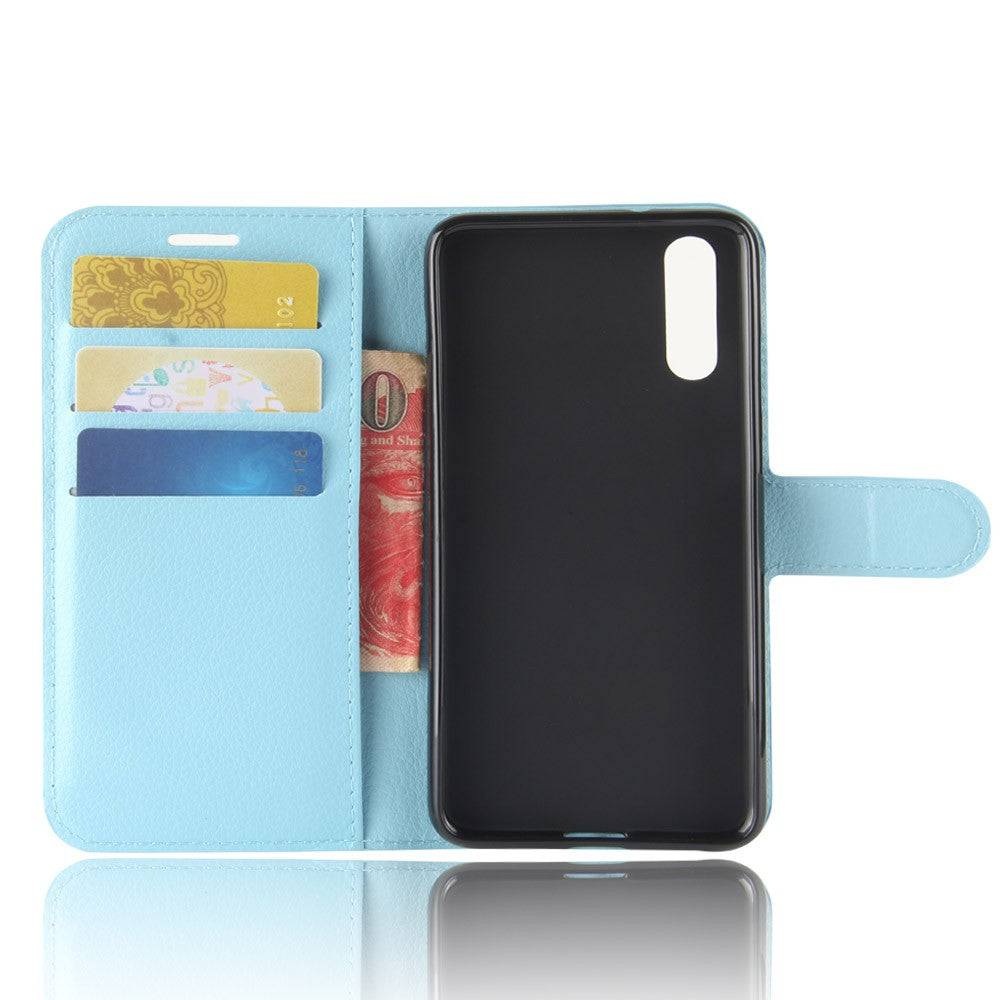 Leder Book Case Etui Huawei P20 Blau