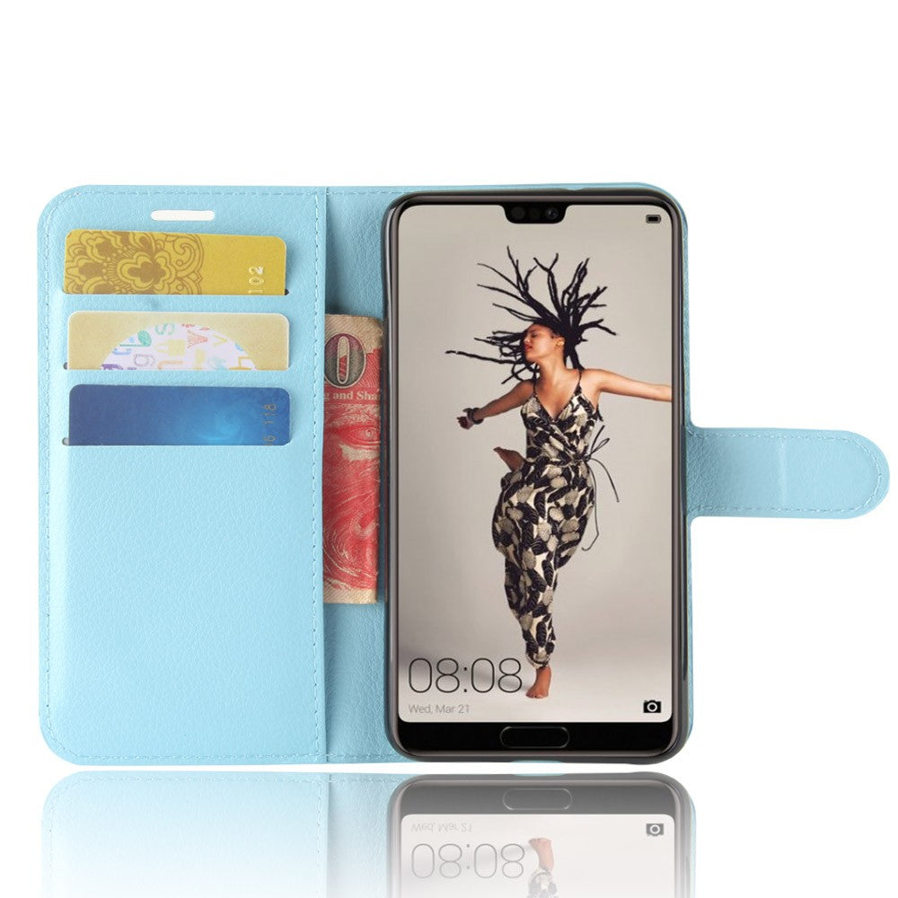 Leder Book Case Etui Huawei P20 Blau