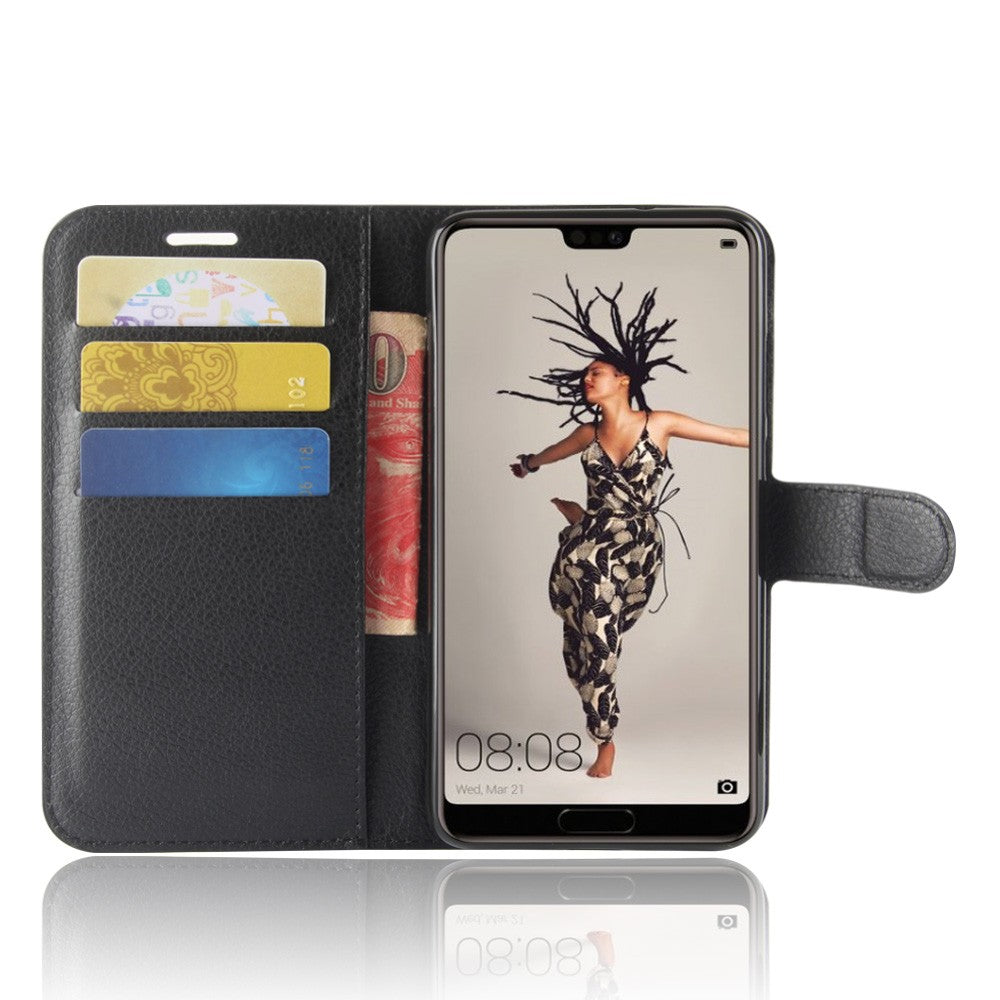 Leder Book Case Etui Huawei P20 Schwarz