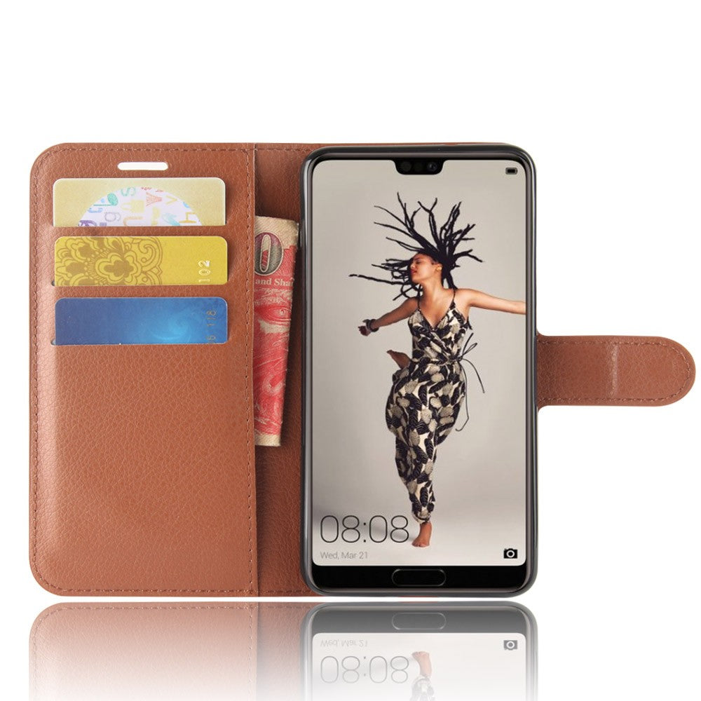 Leder Book Case Etui Huawei P20 Pro Braun
