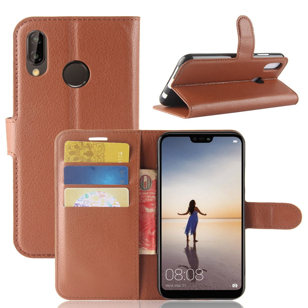 Leder Book Case Etui Huawei P20 Lite Braun