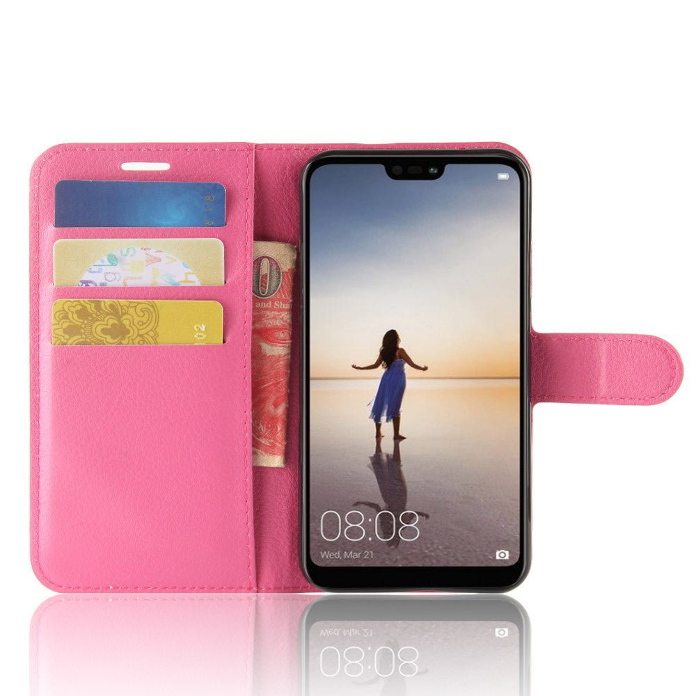 Leder Book Case Etui Huawei P20 Lite Rosa