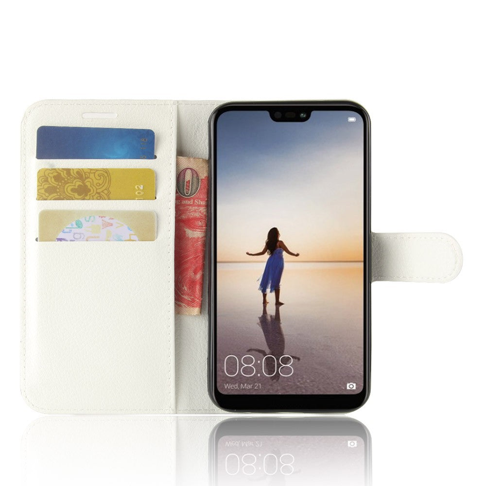 Leder Book Case Etui Huawei P20 Lite Weiss