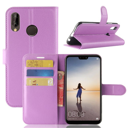 Leder Book Case Etui Huawei P20 Lite Lila