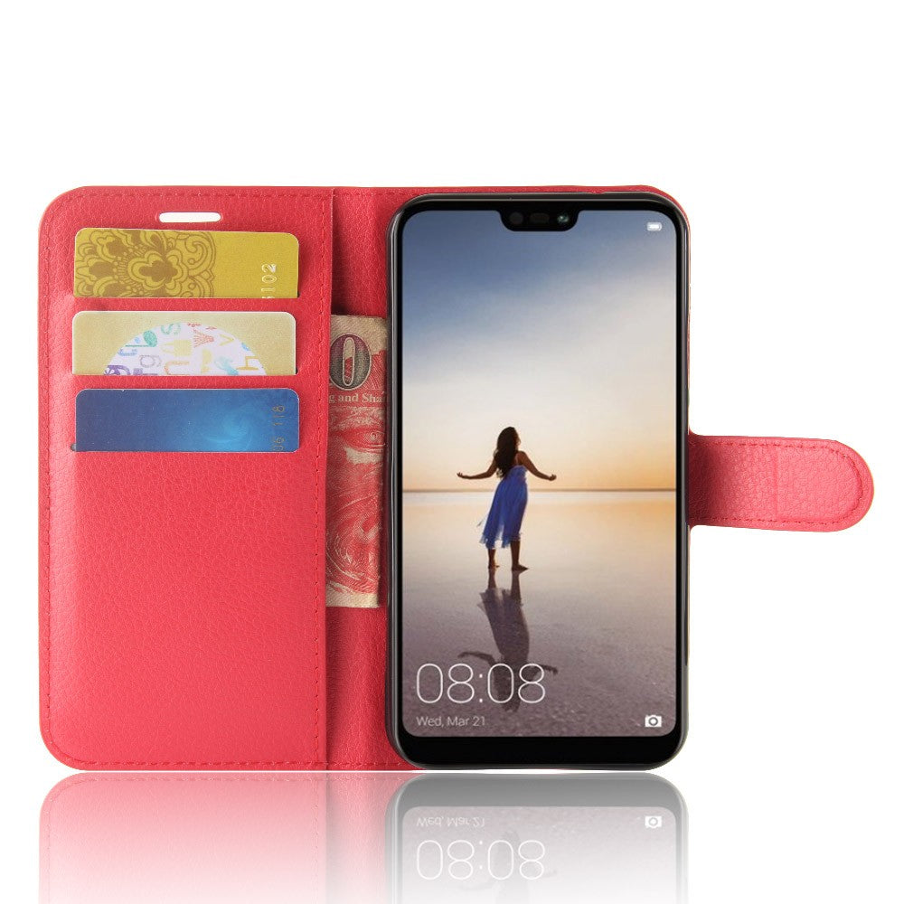 Leder Book Case Etui Huawei P20 Lite Rot
