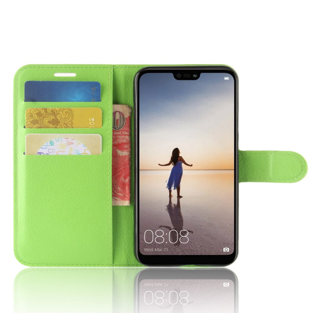 Leder Book Case Etui Huawei P20 Lite Grün