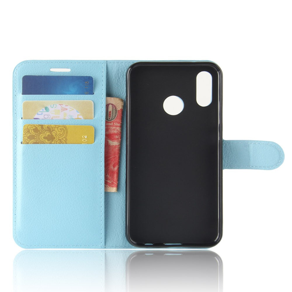 Leder Book Case Etui Huawei P20 Lite Blau