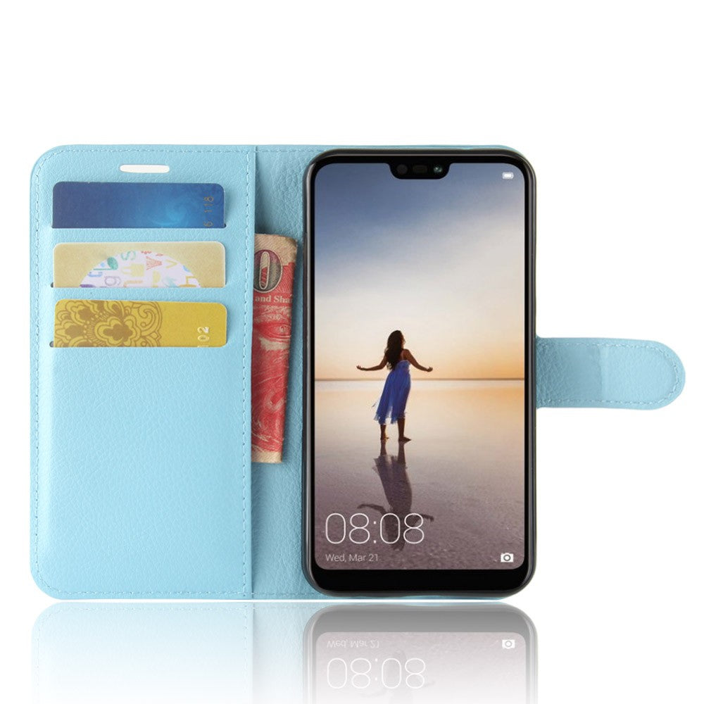 Leder Book Case Etui Huawei P20 Lite Blau