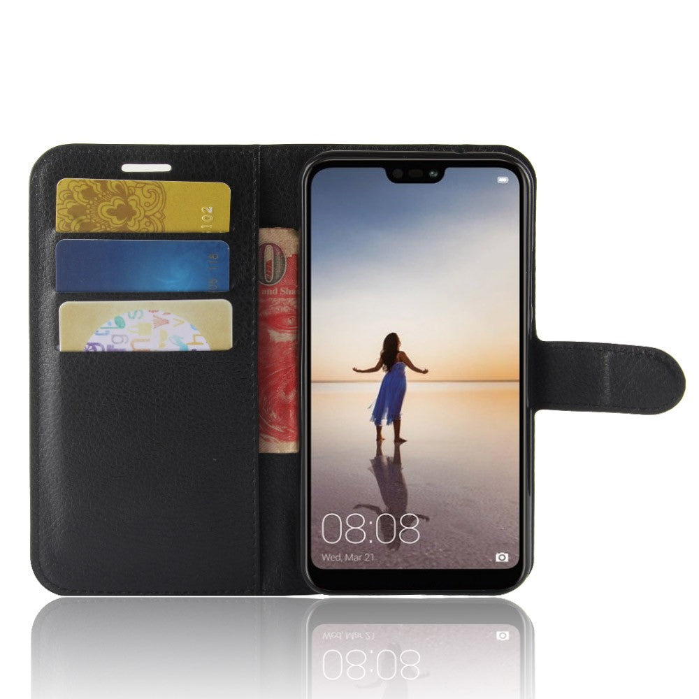 Leder Book Case Etui Huawei P20 Lite Schwarz