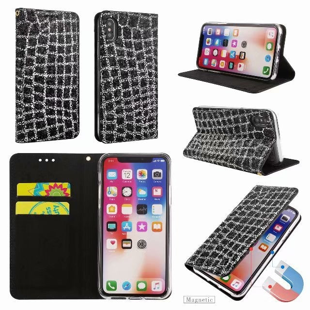 Bling Glitzer Book Case Hülle iphone X Schwarz