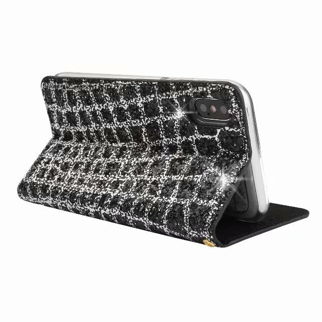 Bling Glitzer Book Case Hülle iphone X Schwarz