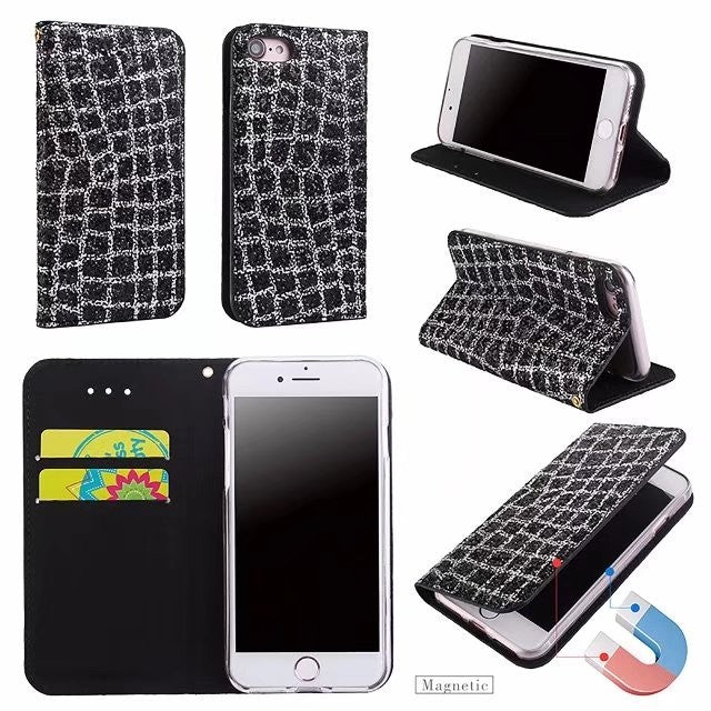 Bling Glitzer Book Case Hülle iphone 7 Plus, 8 Plus Schwarz