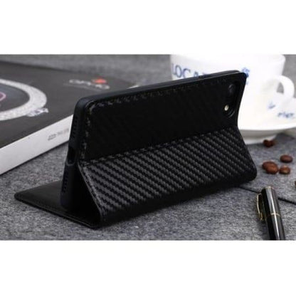 Carbon Leder Book Case iPhone 7 Plus, 8 Plus