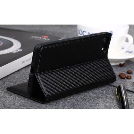 Carbon Leder Book Case iPhone 7 Plus, 8 Plus