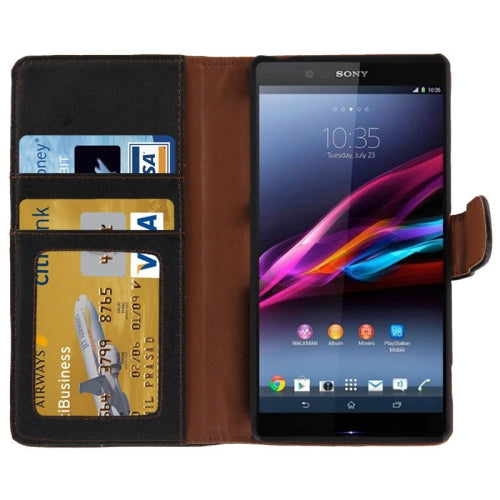 Leder Kreditkarte Ledertasche Etui Sony Xperia Z2 / L50w Schwarz