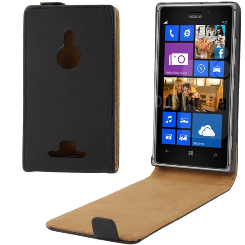 Schwarz Flip Leder Etui Tasche Nokia Lumia 925