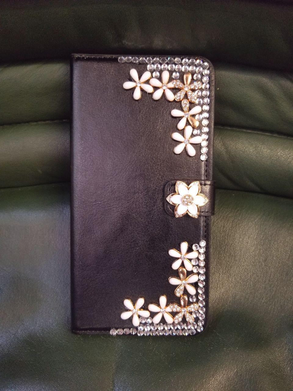 Bling Book Cover Hülle iPhone 7, 8 Schwarz