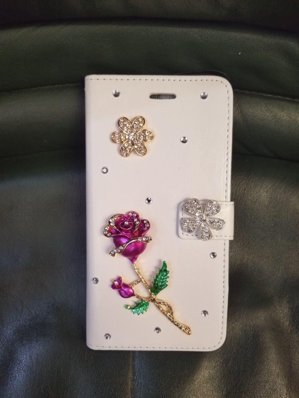 Bling Book Cover Hülle iPhone 7, 8 Weiss