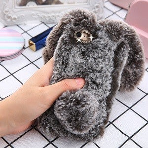Neuer Kaninchen Pelz fur iPhone XR Braun