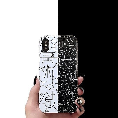 iPhone XS, X Hieroglyphs Etui Hulle Schwarz Weiss
