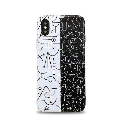 iPhone XS, X Hieroglyphs Etui Hulle Schwarz Weiss
