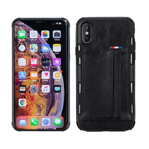 iPhone XR Wallet Leder Case Hülle Schwarz