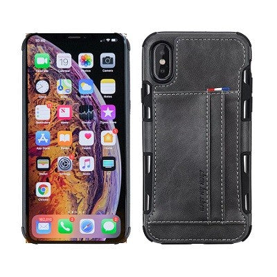 iPhone XR Wallet Leder Case Hülle Grau