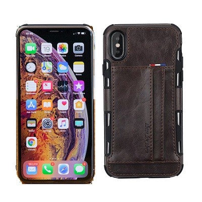 iPhone XR Wallet Leder Case Hülle Dunkel Braun
