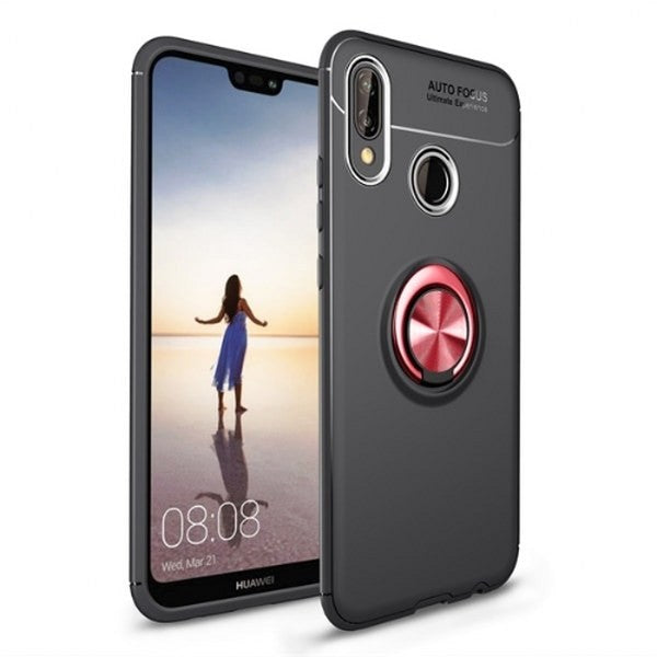 Huawei Mate 20 Pro Silikon Case mit Auto Halter Schwarz Rot