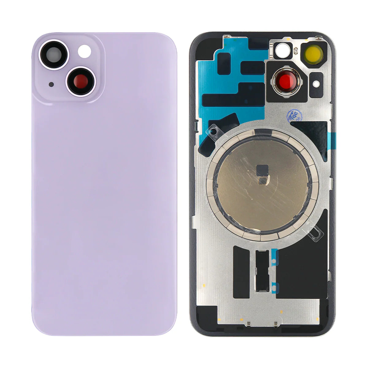 iPhone 14 Rückglas (Mitternacht Schwarz, Violet, Weiss, Braun, Gelb, Rot) mit integrierter NFC-Antenne und vergrössertem Kamerarahmen