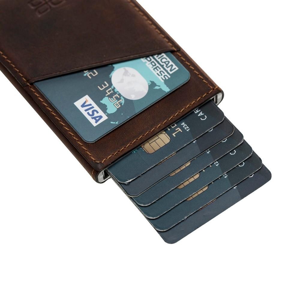Bouletta Mini Kreditkarten Leder Etui Geldbörse mit Kartenauswurf-Mechanismus (RFID Schutz) - Braun