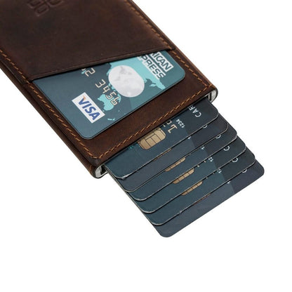Bouletta Mini Kreditkarten Leder Etui Geldbörse mit Kartenauswurf-Mechanismus (RFID Schutz) - Braun