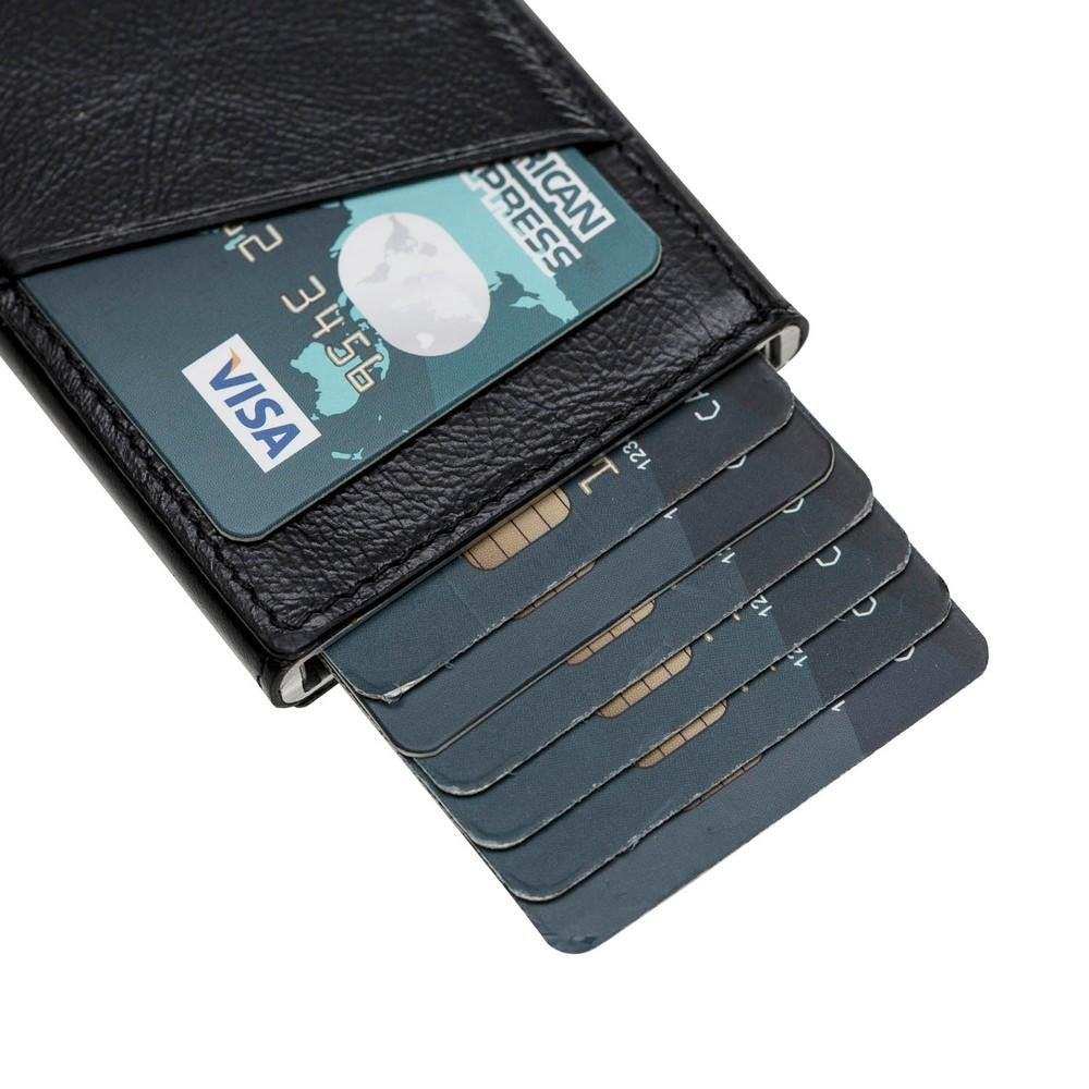 Bouletta Mini Kreditkarten Leder Etui Geldbörse mit Kartenauswurf-Mechanismus (RFID Schutz) - Schwarz