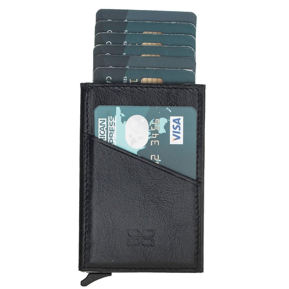 Bouletta Mini Kreditkarten Leder Etui Geldbörse mit Kartenauswurf-Mechanismus (RFID Schutz) - Schwarz