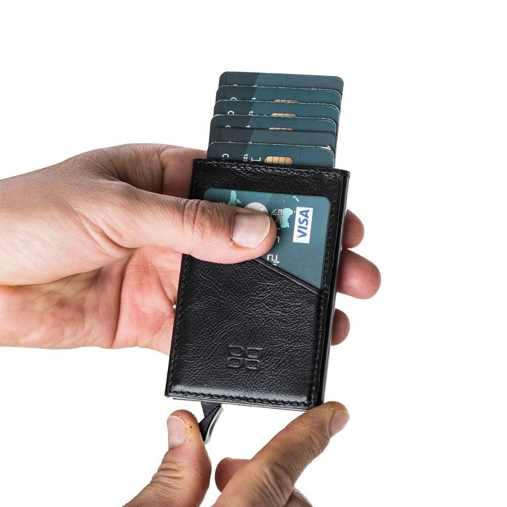 Bouletta Mini Kreditkarten Leder Etui Geldbörse mit Kartenauswurf-Mechanismus (RFID Schutz) - Schwarz