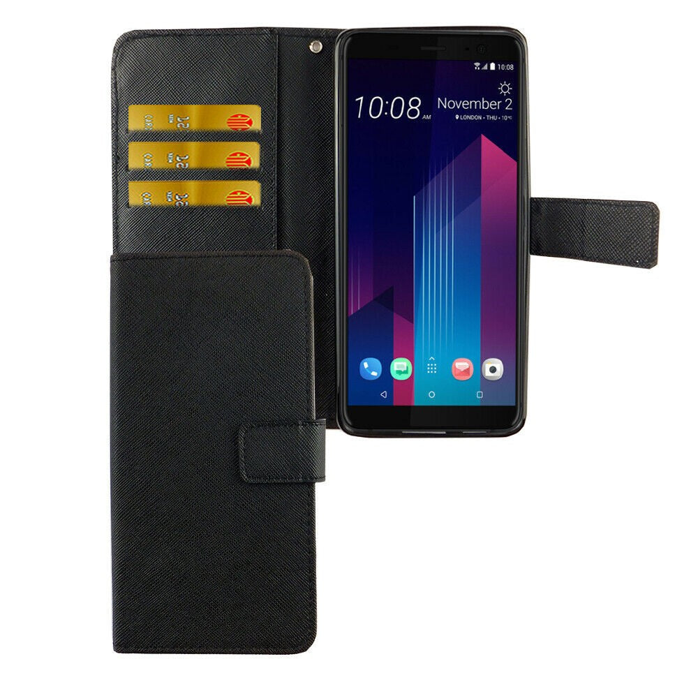 Leder Book Case Etui HTC U12 Plus Schwarz