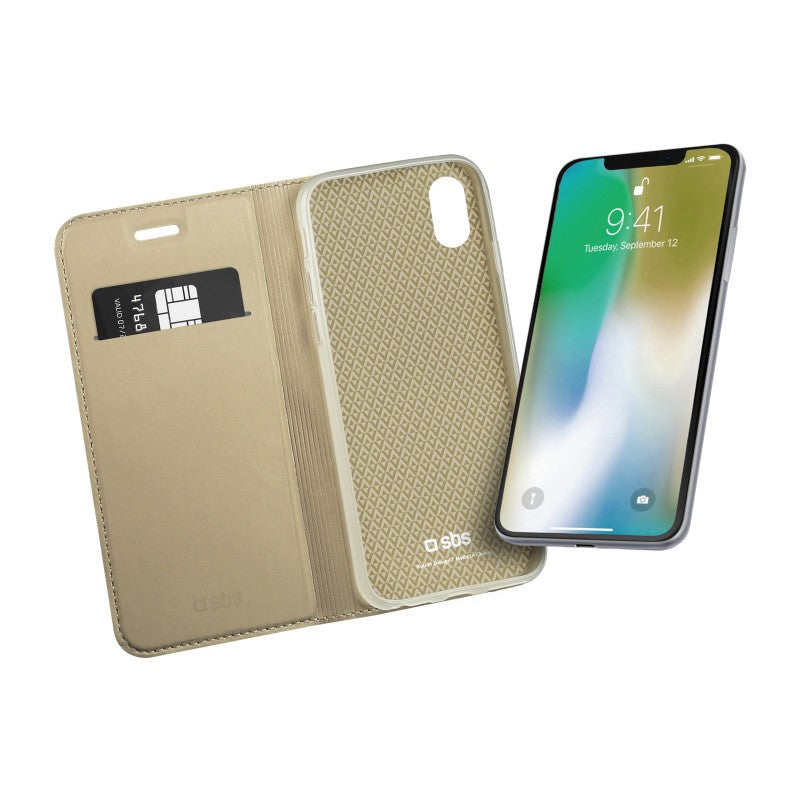 SBS BOOK CASE MIT STÄNDERFUNKTION FÜR IPHONE XS/X GOLD