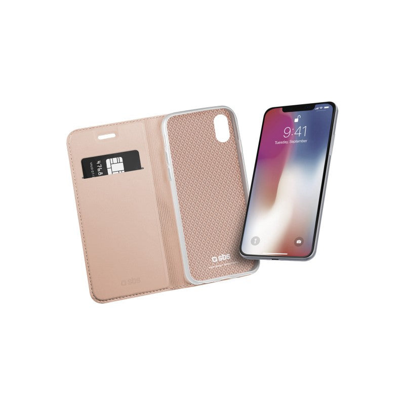 SBS BOOK CASE MIT STÄNDERFUNKTION FÜR IPHONE XS/X Rosegold