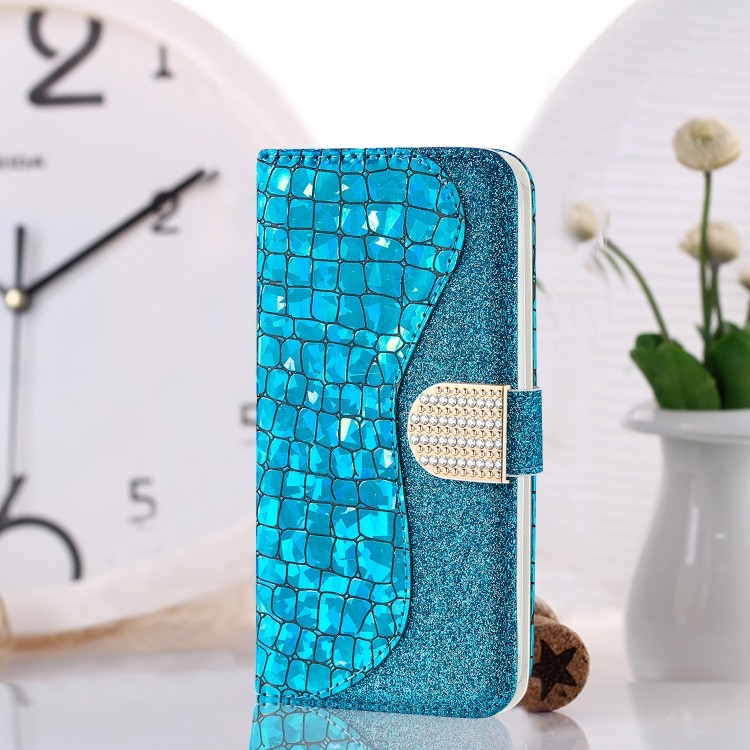 Bling Glitzer Book Wallet ID Case Hülle für Samsung Galaxy S20 Silber