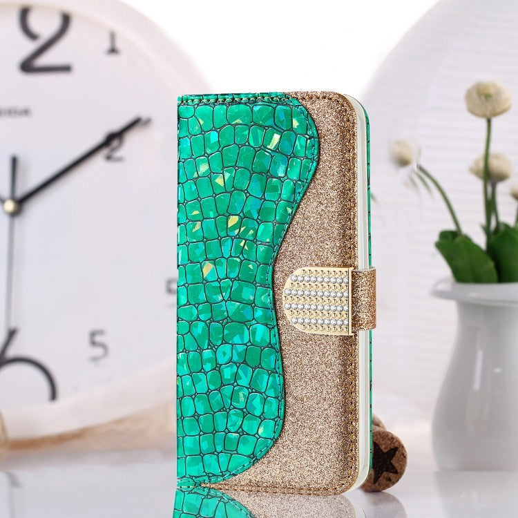 Bling Glitzer Book Wallet ID Case Hülle für Samsung Galaxy S20 Grün