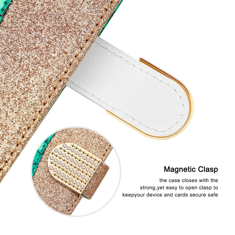 Bling Glitzer Book Wallet ID Case Hülle für Samsung Galaxy S20 Grün