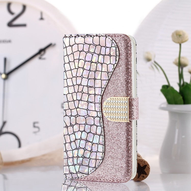 Bling Glitzer Book Wallet ID Case Hülle für Samsung Galaxy S20 Silber