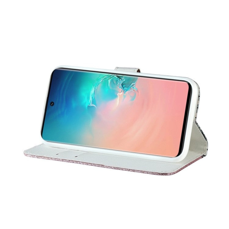 Bling Glitzer Book Wallet ID Case Hülle für Samsung Galaxy S20 Silber