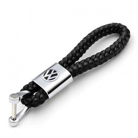 VW Schlüsselanhänger Leder Schwarz (Auf Wunsch mit Gravur)