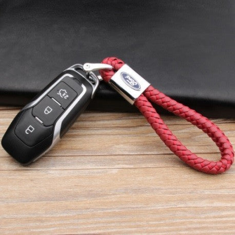 VW Schlüsselanhänger Leder Rot (Auf Wunsch mit Gravur)