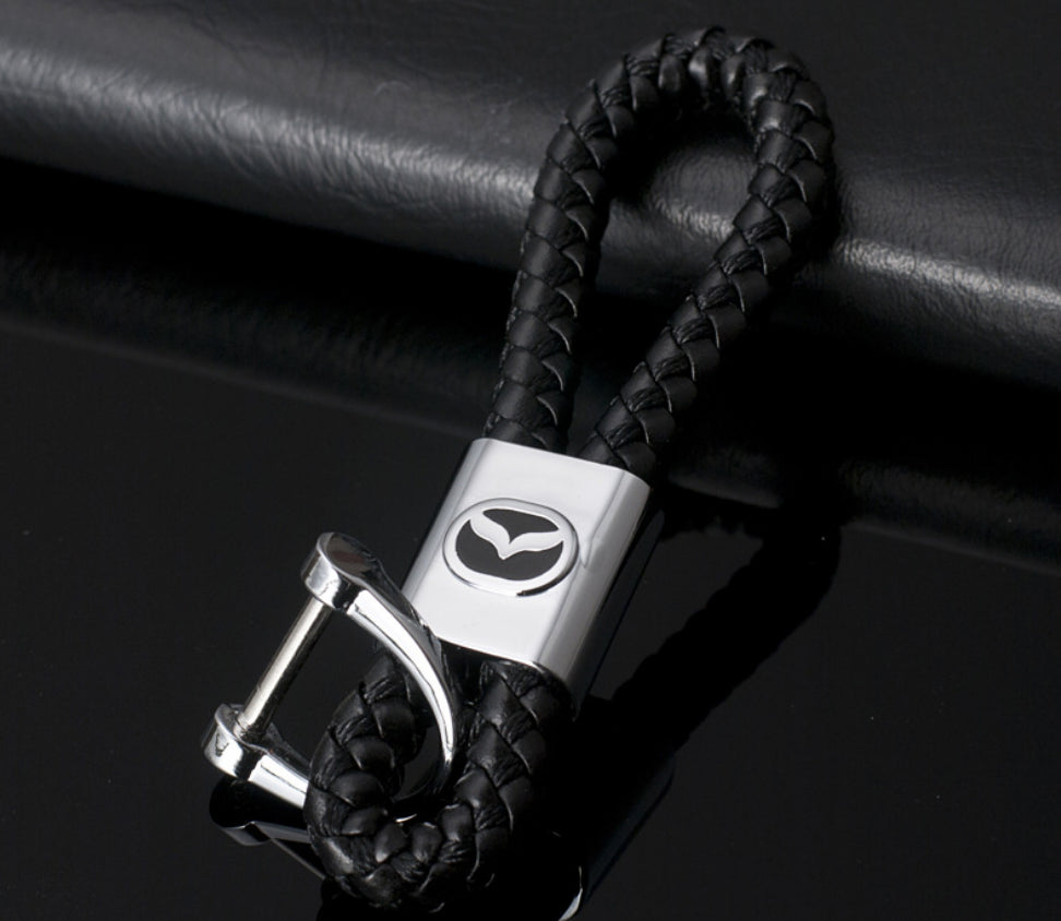 Mazda Schlüsselanhänger Leder Schwarz  (Auf Wunsch mit Gravur)