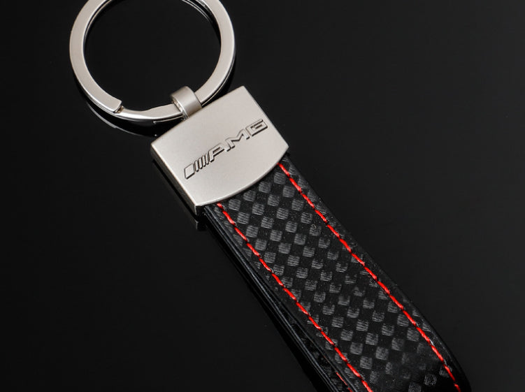 AMG Carbon Schlüsselanhänger Leder Schwarz (Auf Wunsch mit Gravur)