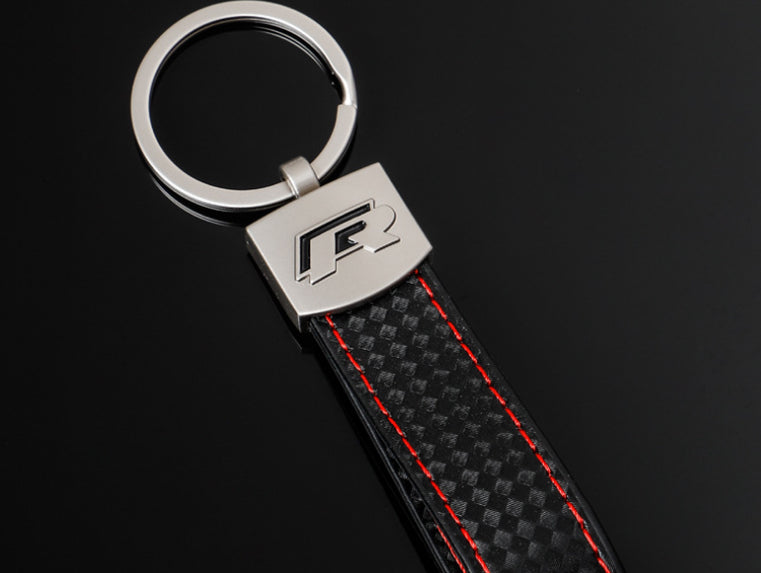 Audi R Racing Schlüsselanhänger Leder Schwarz (Auf Wunsch mit Gravur)