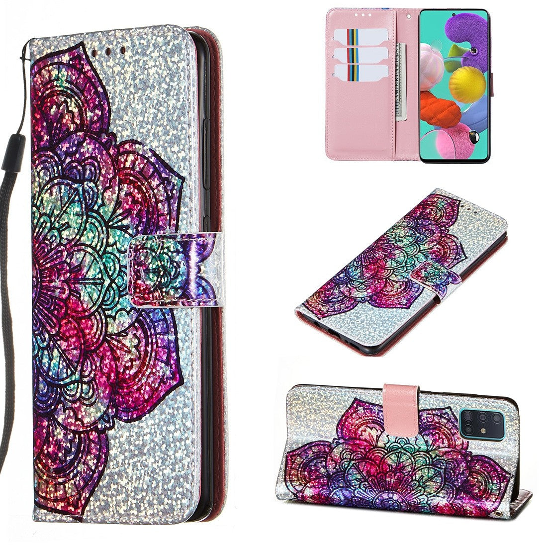Bling Handy Hülle Samsung Galaxy A51 Book Case Wallet Schutzhülle Tasche Slim Flip Cover Etui Schwarz